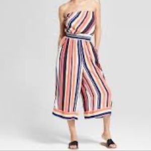Xhilaration Strapless Retro Jumpsuit Striped Rainbow Festival Boho Sz S Culotte